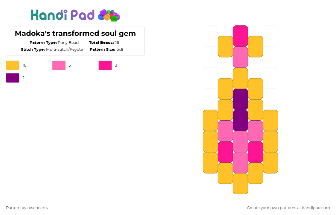 Madoka\'s transformed soul gem - Pony Bead Pattern by rosehearts on Kandi Pad - yellow,pink