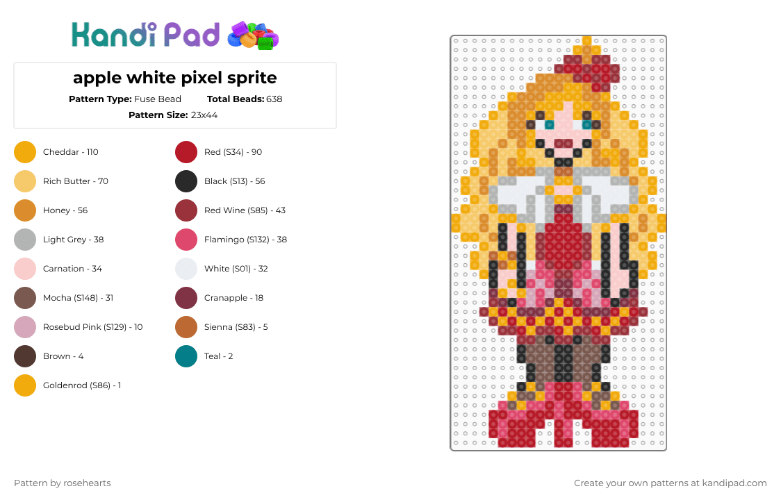 apple white pixel sprite - Fuse Bead Pattern by rosehearts on Kandi Pad - orange,beige,red,yellow,ever after high,apple white