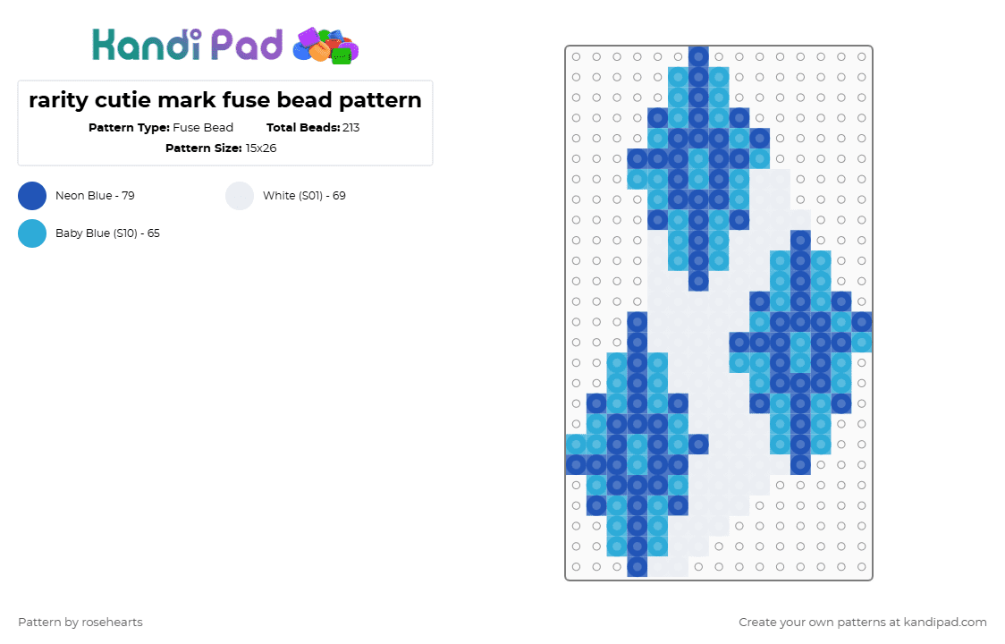 rarity cutie mark fuse bead pattern - Fuse Bead Pattern by rosehearts on Kandi Pad - blue,light blue,mlp,rarity mlp