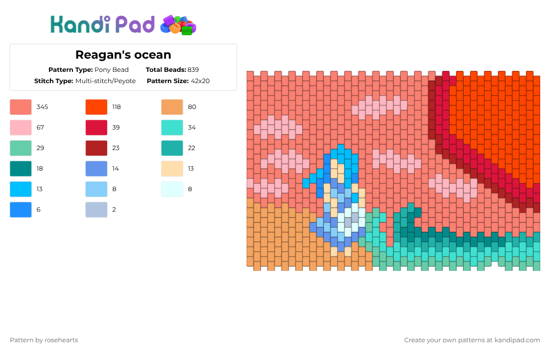 Reagan\'s ocean - Pony Bead Pattern by rosehearts on Kandi Pad - orange,red,cotdvaporwave,oc kandi,ocean