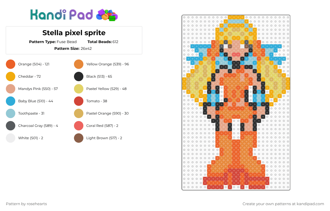 Stella pixel sprite - Fuse Bead Pattern by rosehearts on Kandi Pad - orange,light blue,winx club,stella winxclub