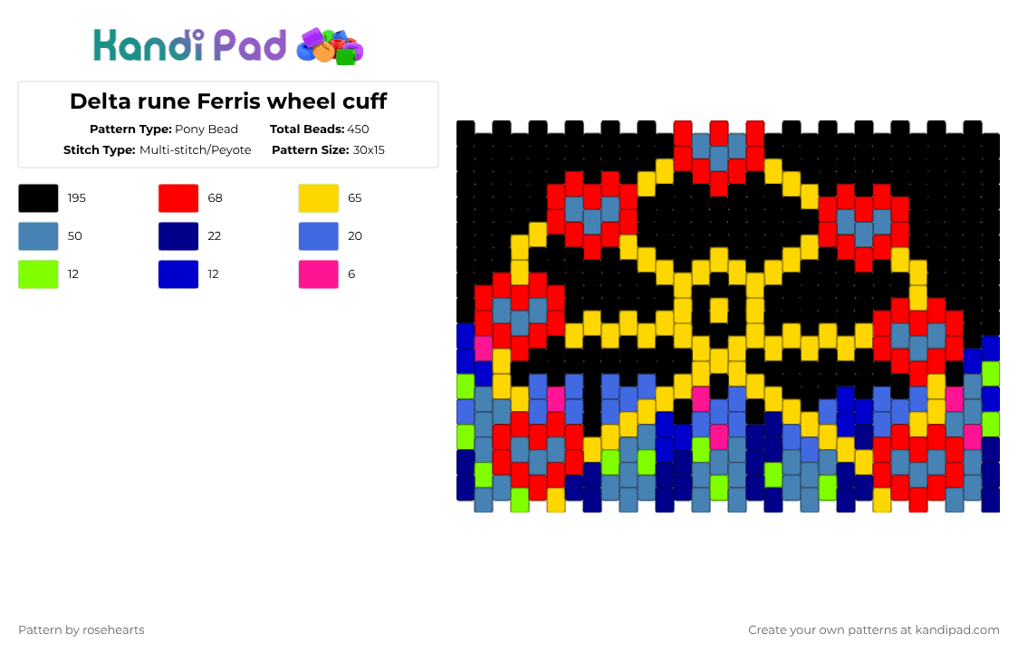 Delta rune Ferris wheel cuff - Pony Bead Pattern by rosehearts on Kandi Pad - black,red,yellow,blue,cotdferriswheels,deltarune