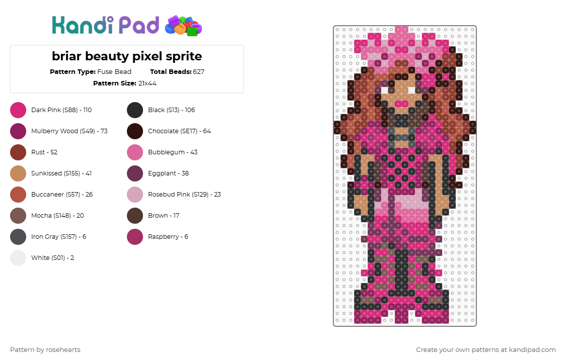 briar beauty pixel sprite - Fuse Bead Pattern by rosehearts on Kandi Pad - pink,ever after high,brier beauty