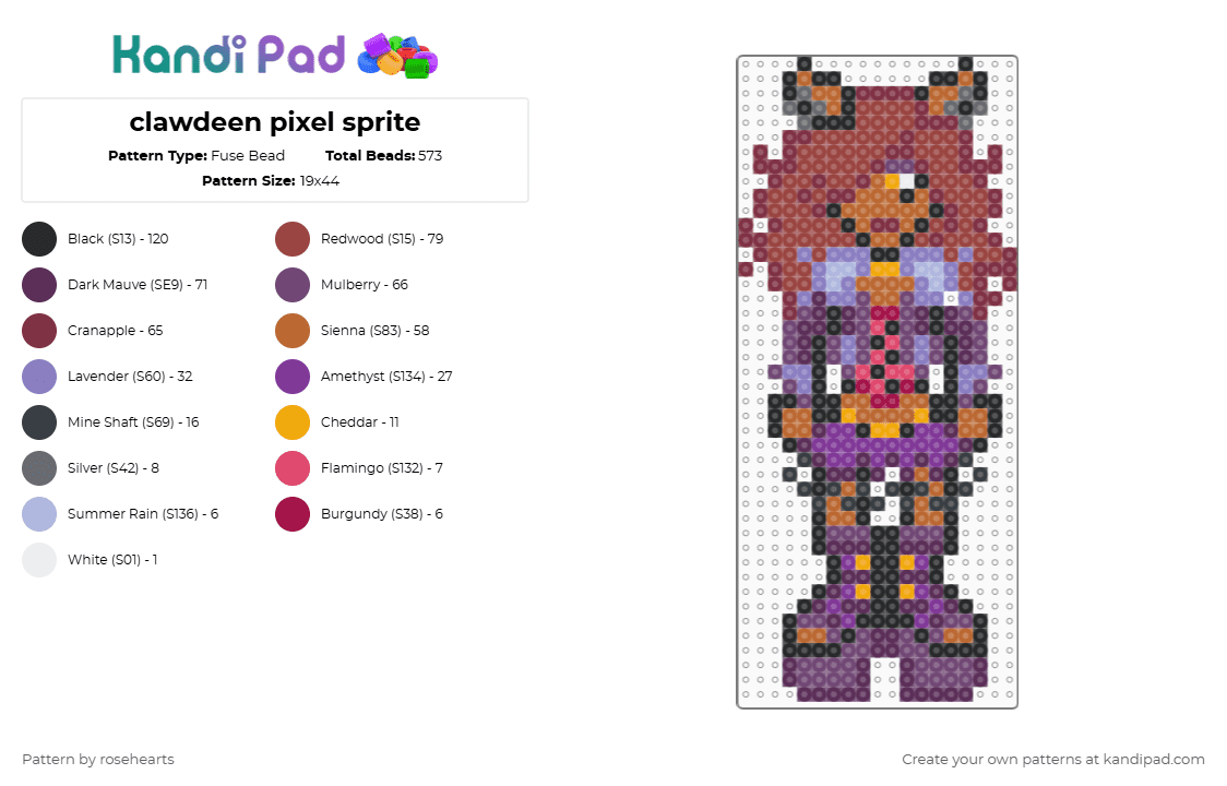 clawdeen pixel sprite - Fuse Bead Pattern by rosehearts on Kandi Pad - pink,red,monster high,clawdeen