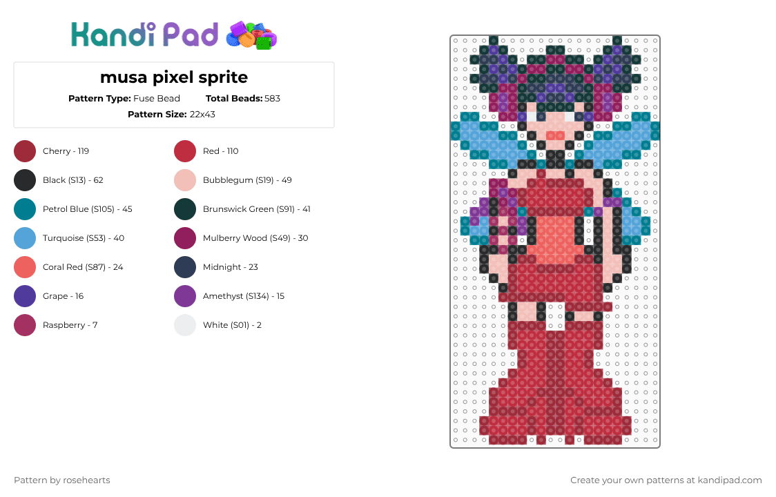 musa pixel sprite - Fuse Bead Pattern by rosehearts on Kandi Pad - red,winx club,musa winx club