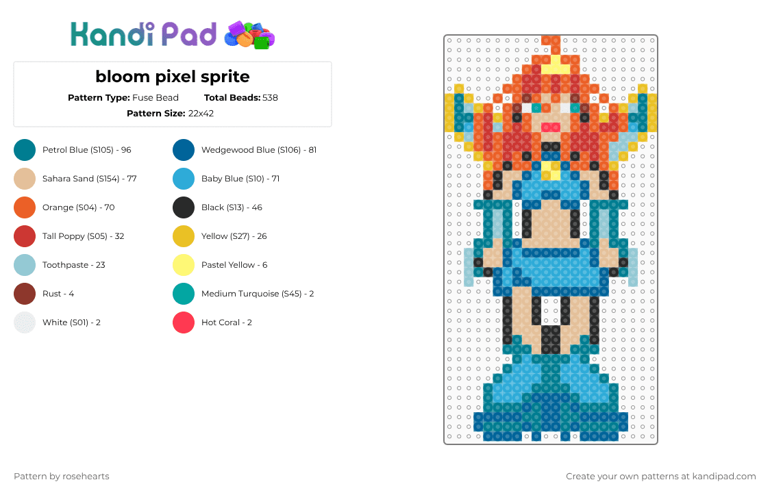 bloom pixel sprite - Fuse Bead Pattern by rosehearts on Kandi Pad - teal,light blue,colorful,winx club,bloom petters