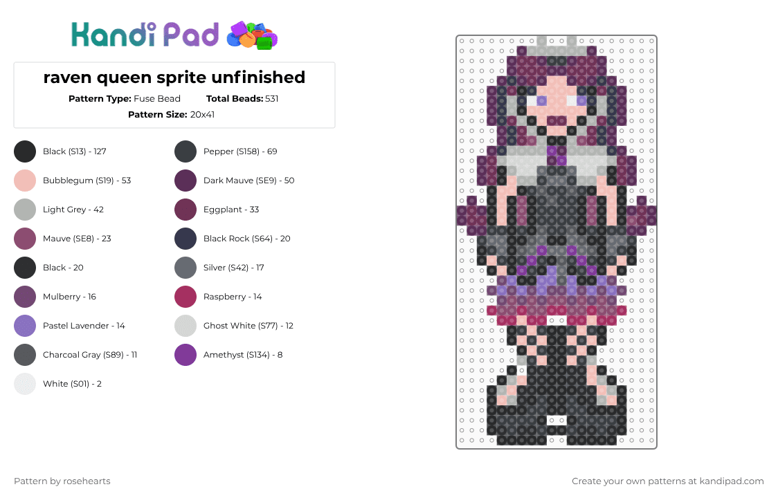 raven queen pixel sprite - Fuse Bead Pattern by rosehearts on Kandi Pad - pink,beige,ever after high,raven queen