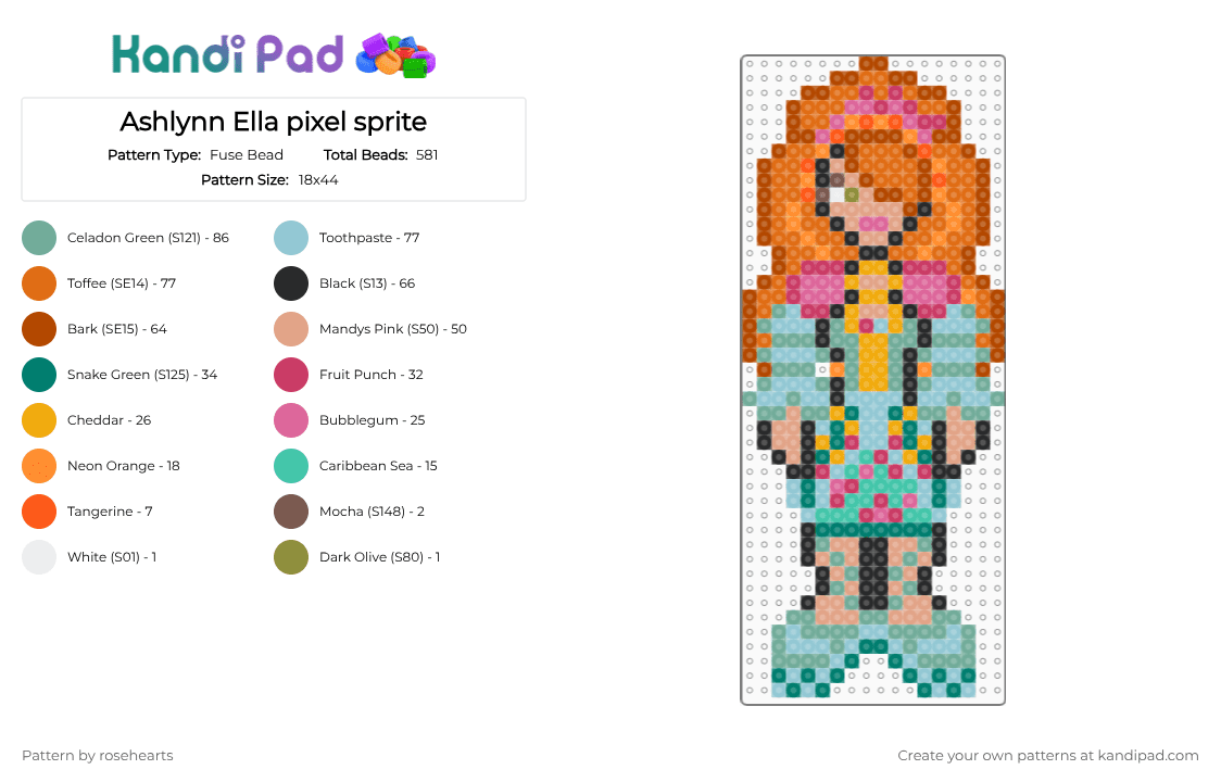 Ashlynn Ella pixel sprite - Fuse Bead Pattern by rosehearts on Kandi Pad - orange,teal,red,colorful,ever after high,ashlynn ella ever after high