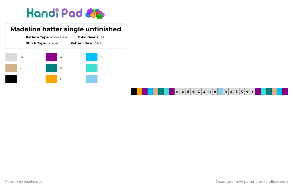 Madeline hatter single - Pony Bead Pattern by rosehearts on Kandi Pad - white,pink,light blue,ever after high,madeline hatter