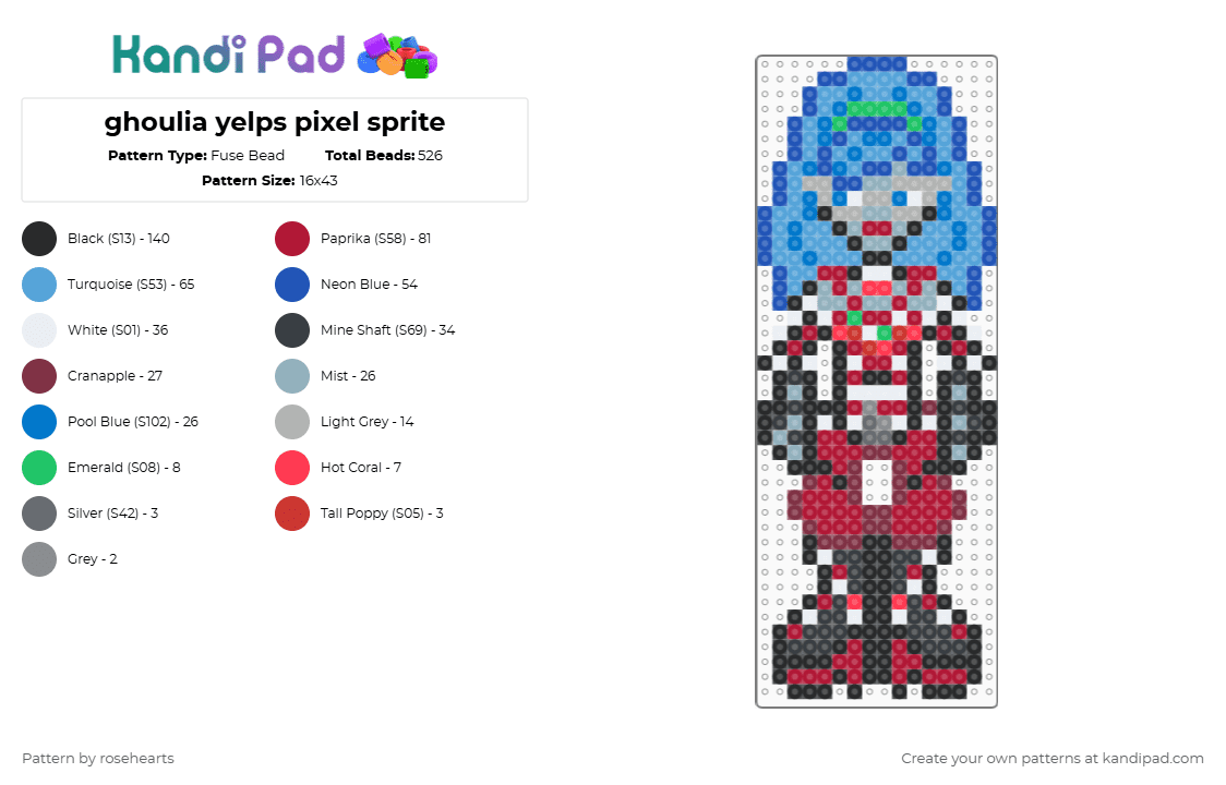 ghoulia yelps pixel sprite - Fuse Bead Pattern by rosehearts on Kandi Pad - light blue,blue,red,monster high,ghoulia yelps