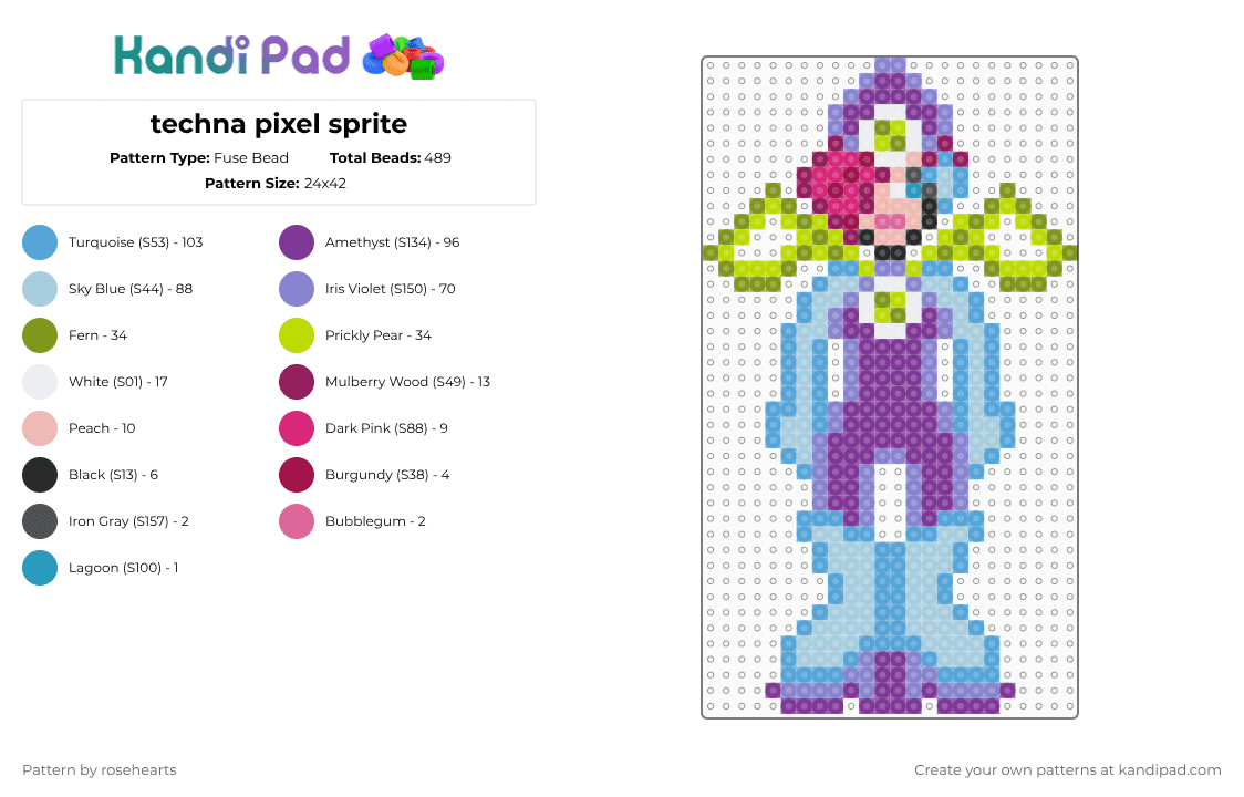 techna pixel sprite - Fuse Bead Pattern by rosehearts on Kandi Pad - blue,pink,light blue,winx club,techna winxclub