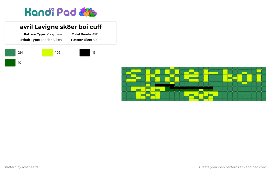 avril Lavigne sk8er boi cuff - Pony Bead Pattern by rosehearts on Kandi Pad - cotdskateboarding,avril lavigne,sk8er boi