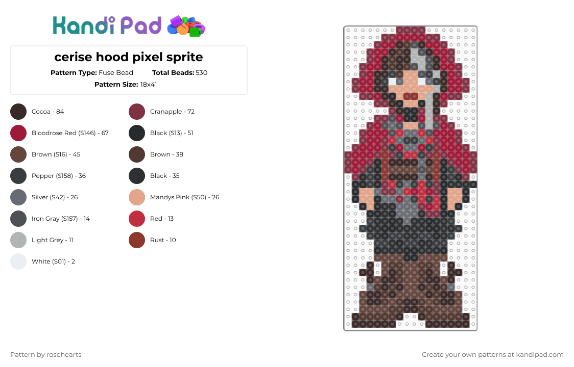 cerise hood pixel sprite - Fuse Bead Pattern by rosehearts on Kandi Pad - brown,red,ever after high,cerise hood