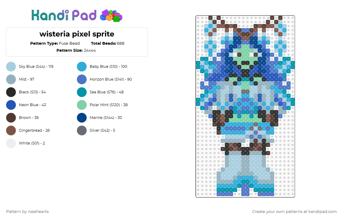 wisteria pixel sprite - Fuse Bead Pattern by rosehearts on Kandi Pad - light blue,blue,dnd,fairycore,winx