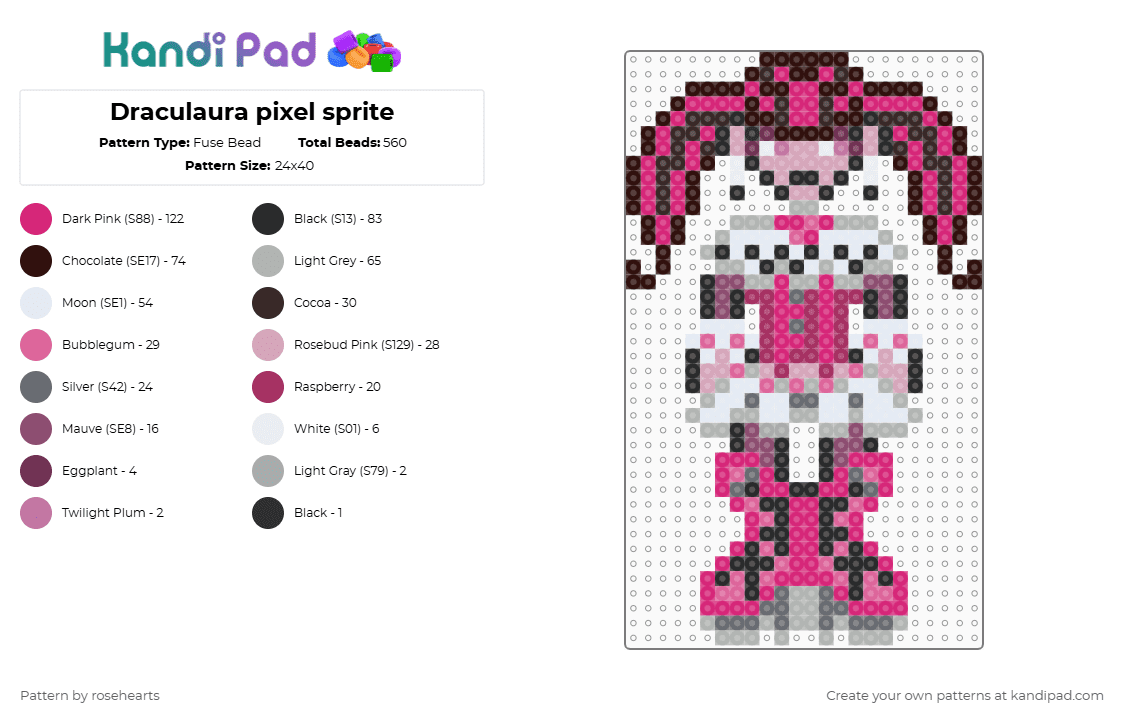 Draculaura pixel sprite - Fuse Bead Pattern by rosehearts on Kandi Pad - pink,brown,monster high,draculaura
