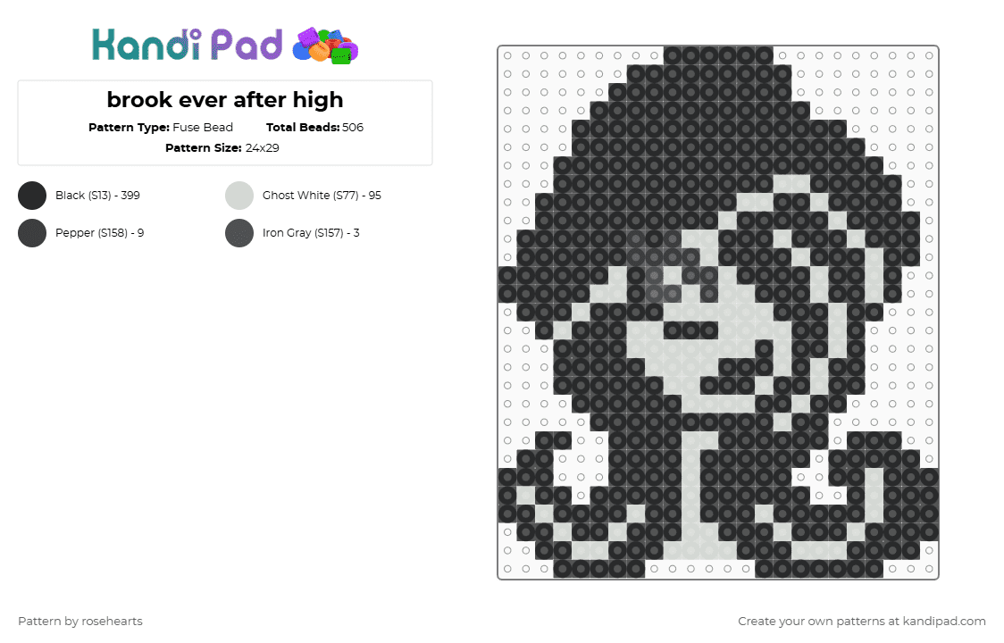 brook ever after high - Fuse Bead Pattern by rosehearts on Kandi Pad - black,white