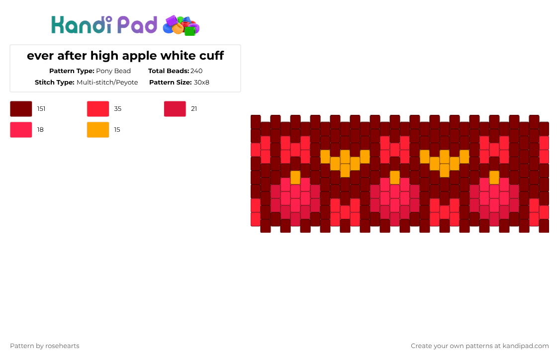 ever after high apple white cuff - Pony Bead Pattern by rosehearts on Kandi Pad - brown,ever after high,apple white