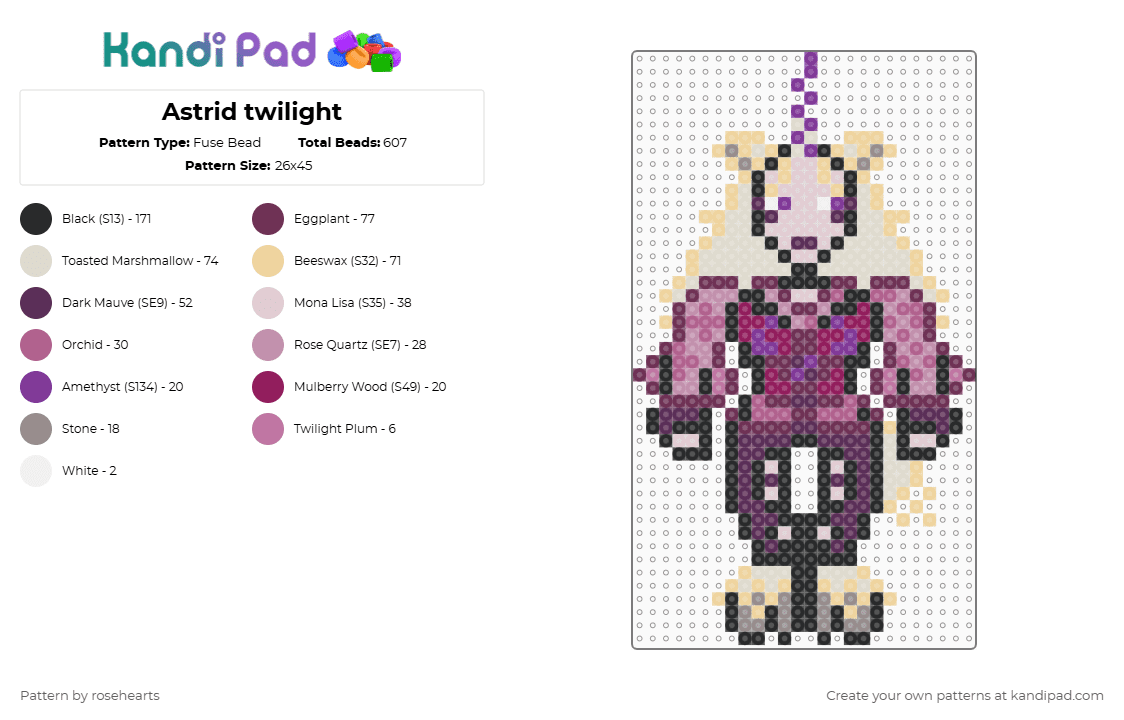 Astrid twilight - Fuse Bead Pattern by rosehearts on Kandi Pad - pink,beige,cotdstars,dnd,twilight,unicorn