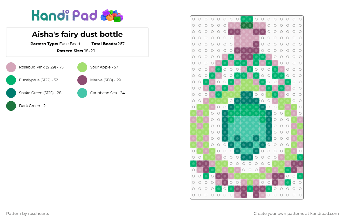 Aisha\'s fairy dust bottle - Fuse Bead Pattern by rosehearts on Kandi Pad - green,pink,winx club,aisha winx club,enchantix