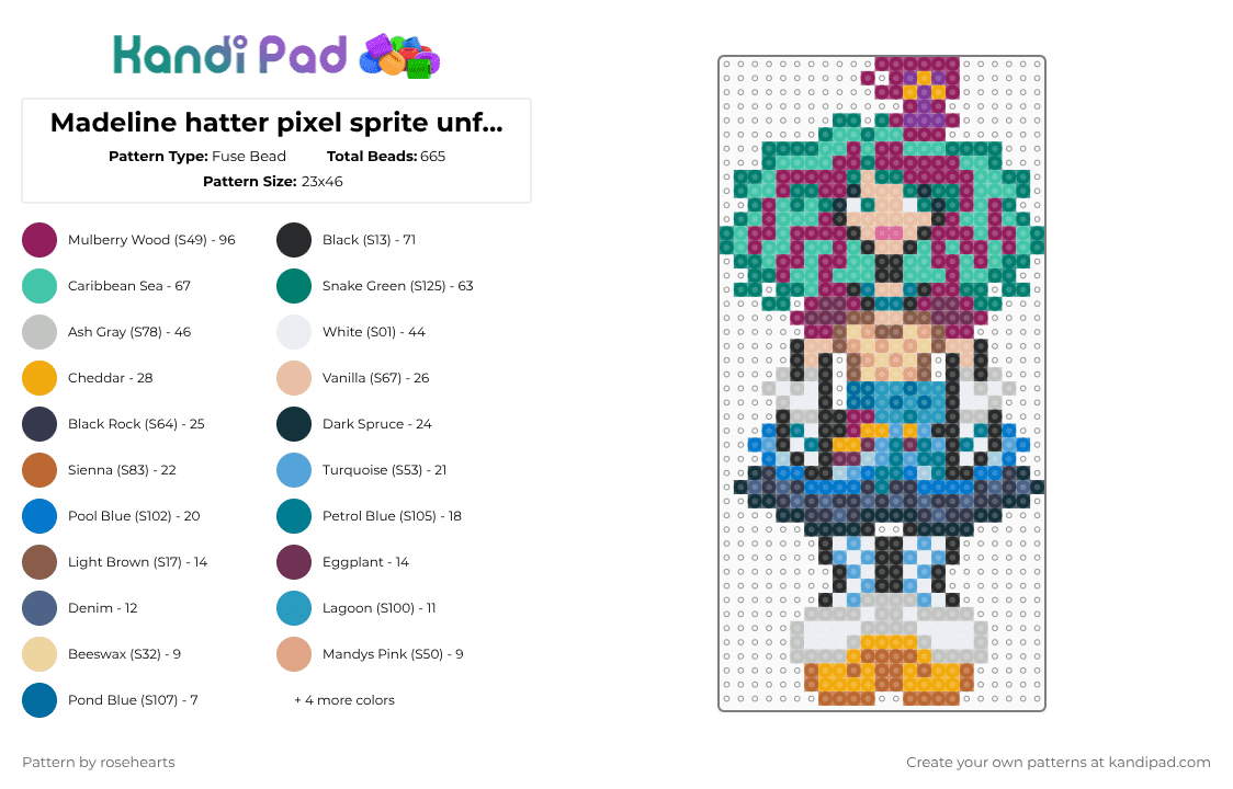 Madeline hatter pixel sprite - Fuse Bead Pattern by rosehearts on Kandi Pad - beige,teal,pink,ever after high,madeline hatter