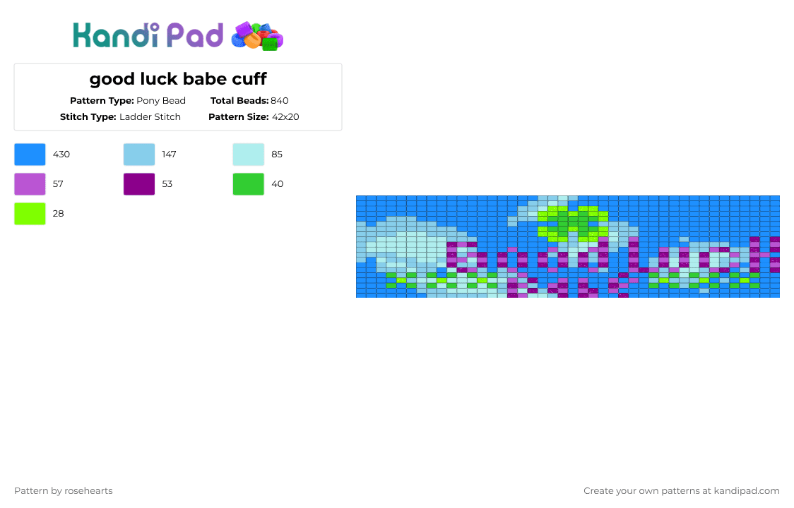 good luck babe cuff - Pony Bead Pattern by rosehearts on Kandi Pad - chappel roan,good luck babe,cotdstpatricksday2026