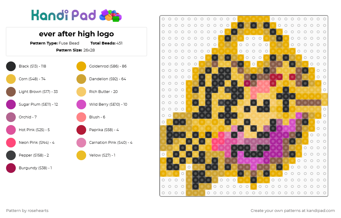 ever after high logo - Fuse Bead Pattern by rosehearts on Kandi Pad - orange,yellow