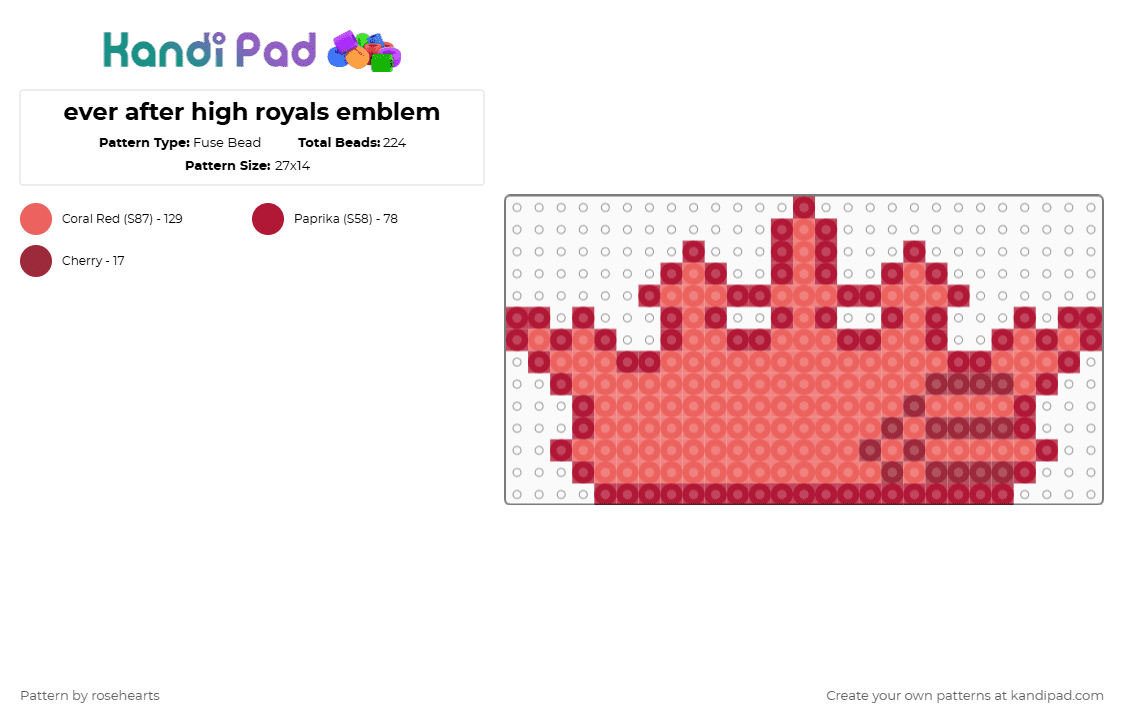 ever after high royals emblem - Fuse Bead Pattern by rosehearts on Kandi Pad - red