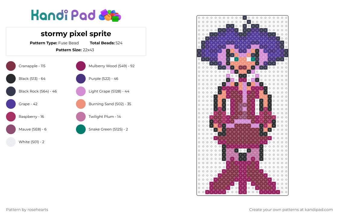 stormy pixel sprite - Fuse Bead Pattern by rosehearts on Kandi Pad - pink,brown,purple,cotdthunder,winx club