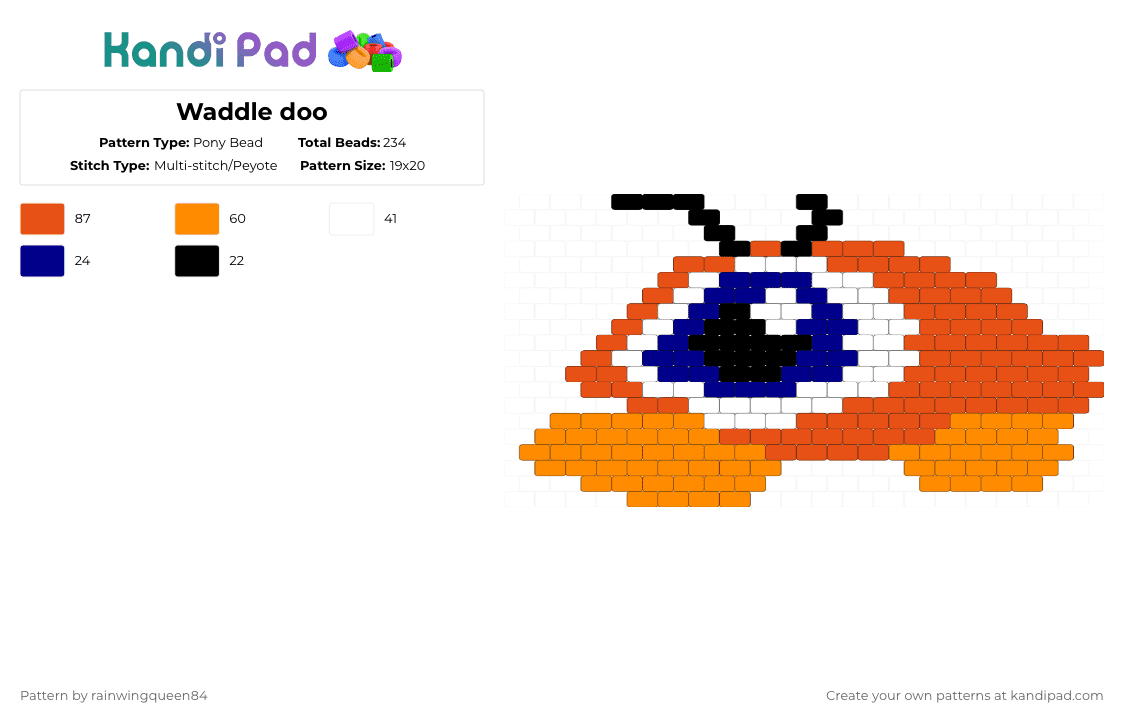 Waddle doo - Pony Bead Pattern by rainwingqueen84 on Kandi Pad - orange,red