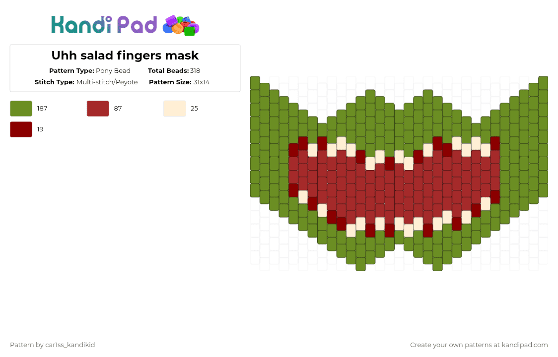 Uhh salad fingers mask - Pony Bead Pattern by car1ss_kandikid on Kandi Pad - green,red