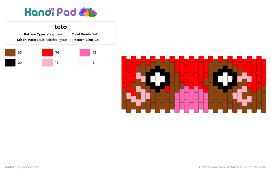 teto - Pony Bead Pattern by dwownfaal on Kandi Pad - red