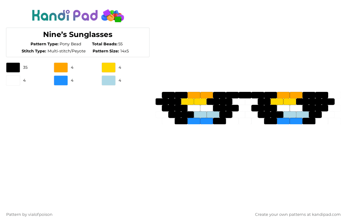 Nine’s Sunglasses - Pony Bead Pattern by vialofpoison on Kandi Pad - black,light blue,nine,xfohv,bfdi,osc,tpot