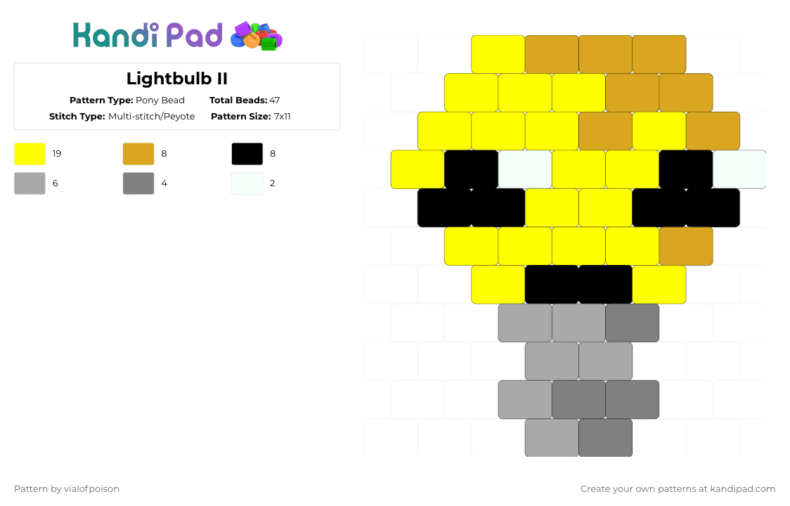 Lightbulb II - Pony Bead Pattern by ivvytaketwo on Kandi Pad - yellow,lightbulb,ii,iii,inanimate insanity,osc,lb
