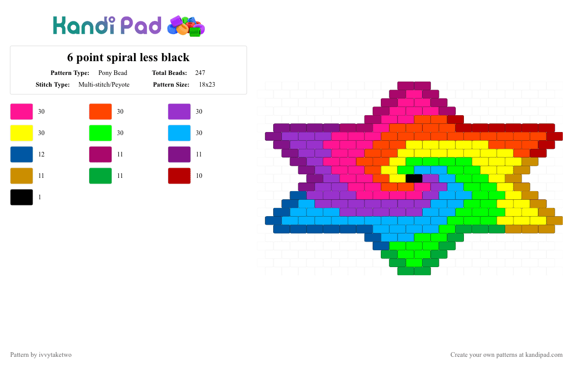 6 point spiral less black - Pony Bead Pattern by ivvytaketwo on Kandi Pad - pink,purple,green,colorful
