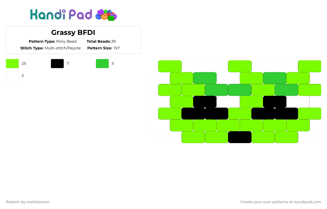 Grassy BFDI - Pony Bead Pattern by ivvytaketwo on Kandi Pad - green,bfdi,grassy,tpot,osc,battle for dream island