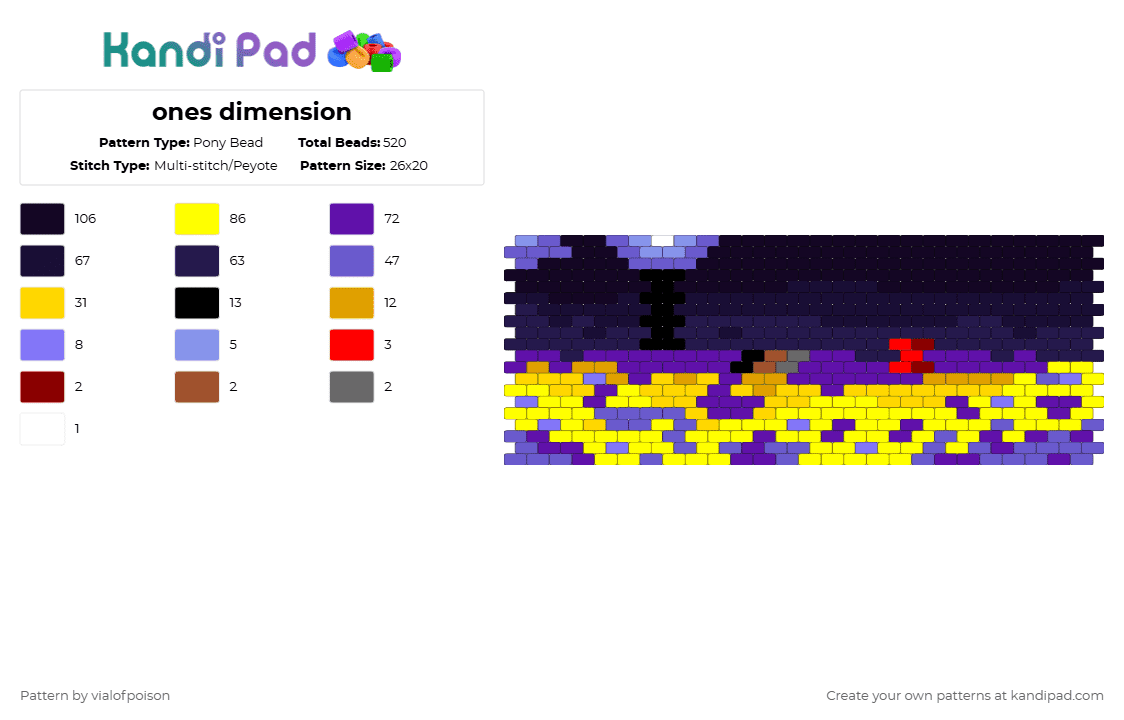 ones dimension - Pony Bead Pattern by ivvytaketwo on Kandi Pad - blue,yellow,purple,one,xfohv,bfdi,tpot,thepoweroftwo,osc,battlefordreamisland