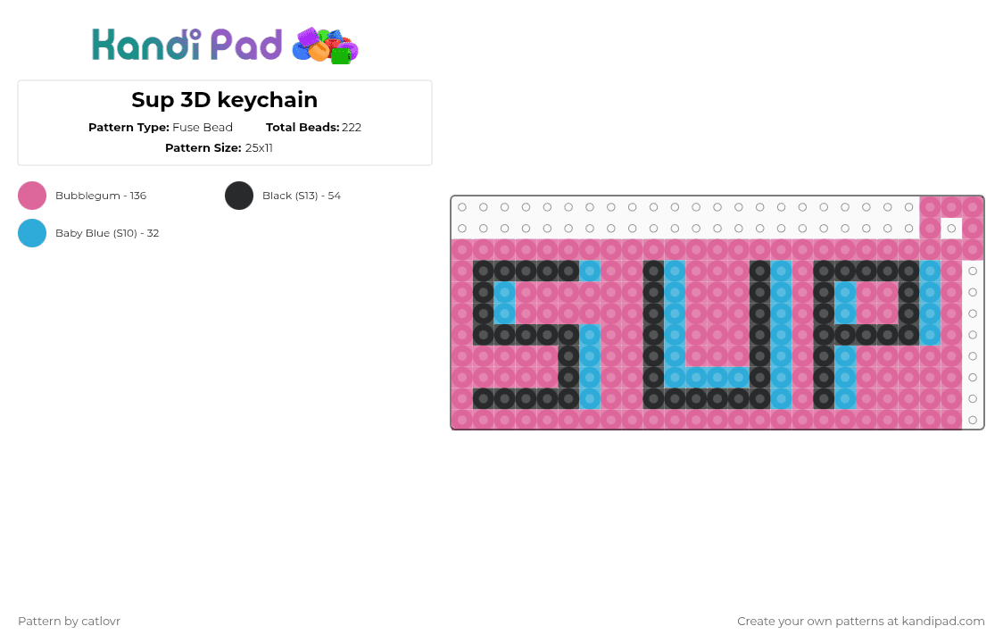 Sup 3D keychain - Fuse Bead Pattern by catlovr on Kandi Pad - pink