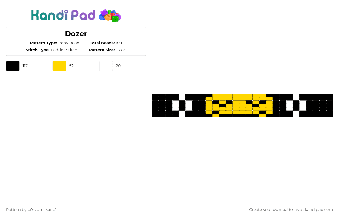 Dozer - Pony Bead Pattern by p0zzum_kand1 on Kandi Pad - white,yellow,grace,dozer,roblox