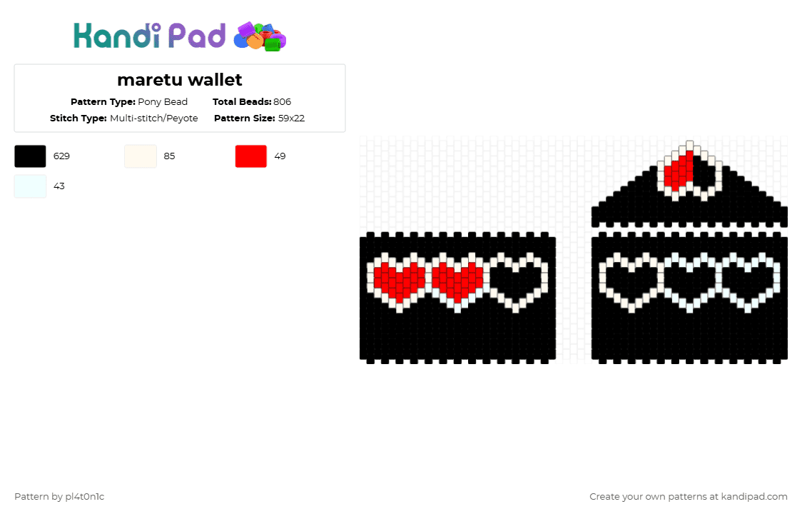 maretu wallet - Pony Bead Pattern by pl4t0n1c on Kandi Pad - black, red, white