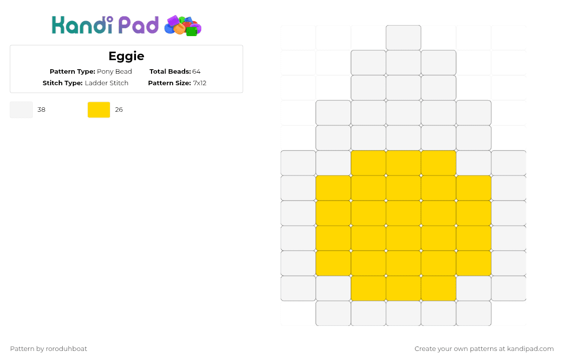 Eggie - Pony Bead Pattern by roroduhboat on Kandi Pad - egg,hard boiled,charm,breakfast,food,white,yellow