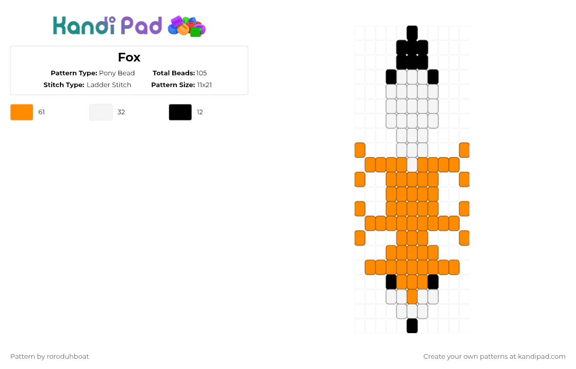 Fox Pony Bead Pattern - Kandi Pad | Kandi Patterns, Fuse Bead Patterns ...