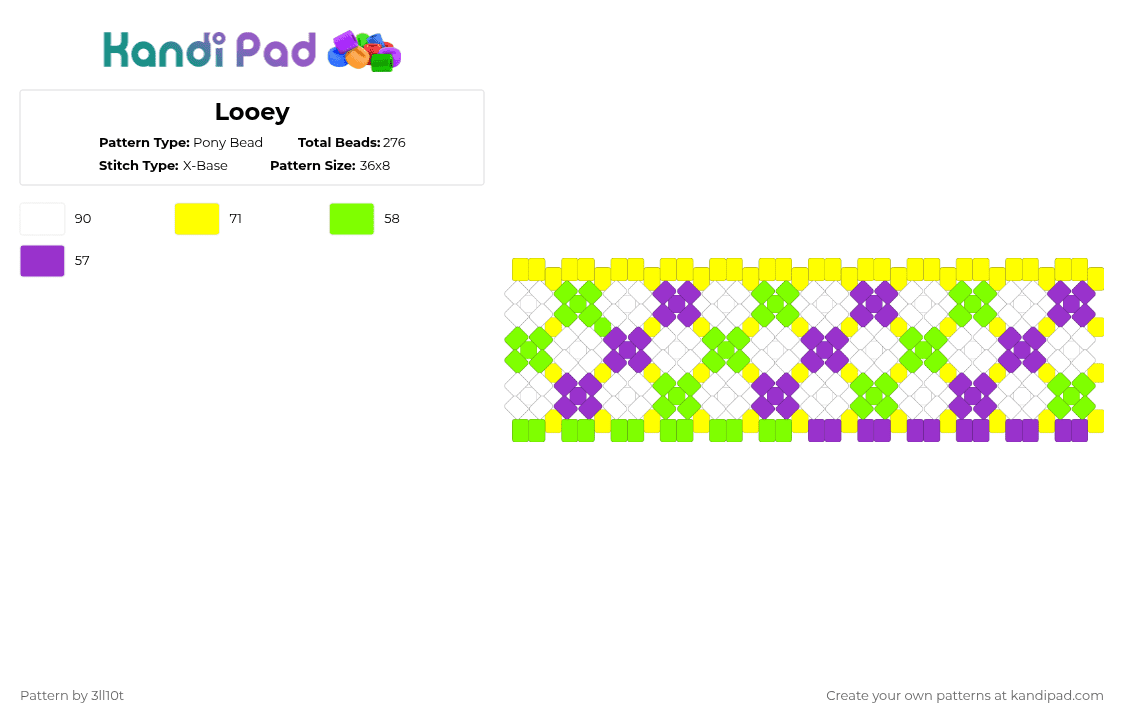 Looey - Pony Bead Pattern by 3ll10t on Kandi Pad - yellow