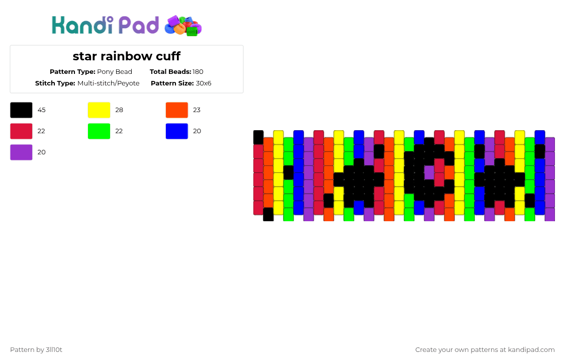 star rainbow cuff - Pony Bead Pattern by 3ll10t on Kandi Pad - red,purple