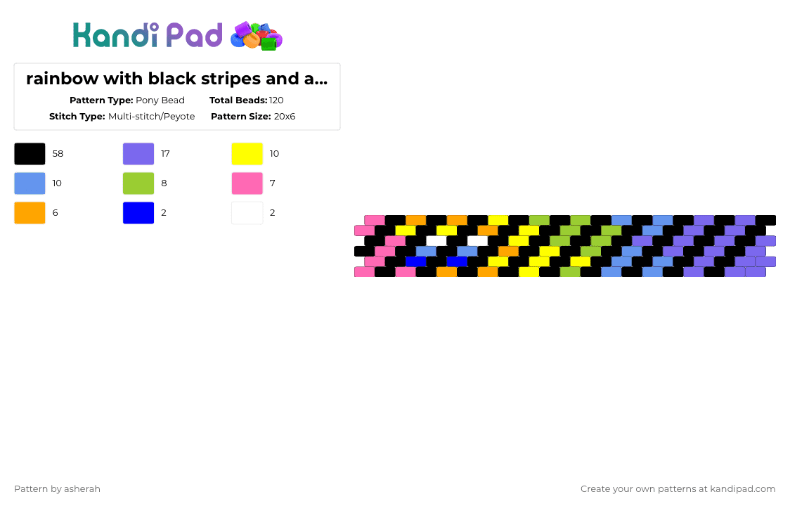 rainbow with black stripes and aroace flag - Pony Bead Pattern by asherah on Kandi Pad - aroace, black, blue, colorful, light blue, rainbow, stripes