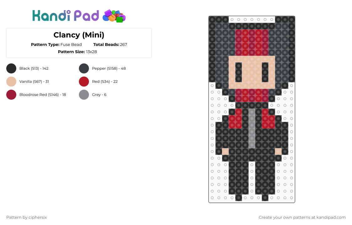 Clancy (Mini) - Fuse Bead Pattern by ciphersix on Kandi Pad - black,red,beige