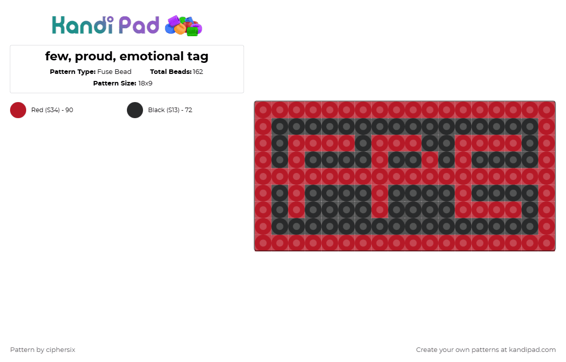 few, proud, emotional tag - Fuse Bead Pattern by ciphersix on Kandi Pad - red,black,twentyonepilots,21pilots,blurryface