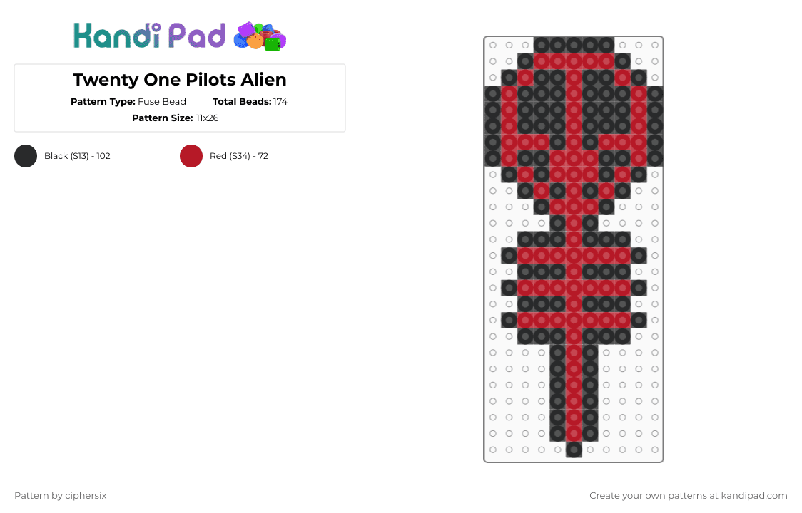 Twenty One Pilots Alien - Fuse Bead Pattern by ciphersix on Kandi Pad - red,black