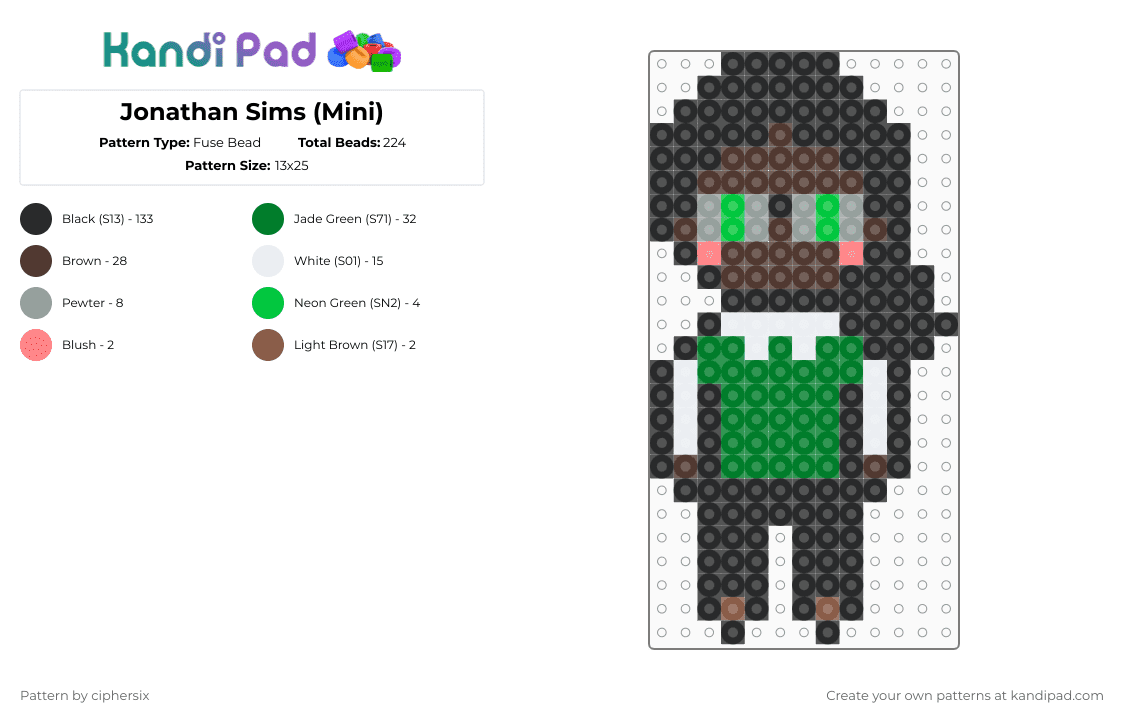Jonathan Sims (Mini) - Fuse Bead Pattern by ciphersix on Kandi Pad - black,brown,green