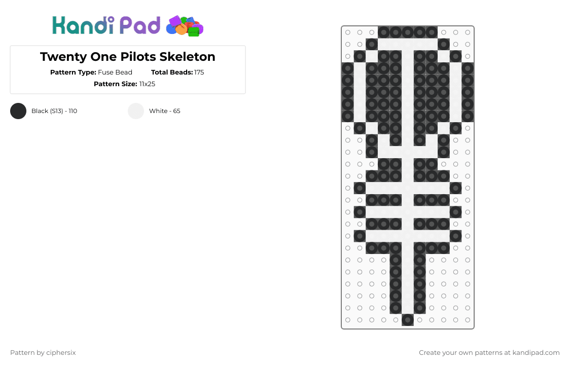 Twenty One Pilots Skeleton - Fuse Bead Pattern by ciphersix on Kandi Pad - white,black
