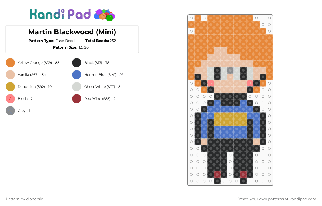 Martin Blackwood (Mini) - Fuse Bead Pattern by ciphersix on Kandi Pad - beige, orange